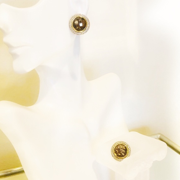 SOLD - 18k Gold, Diamond & Smokey Quartz Earrings - Picture 4 of 8